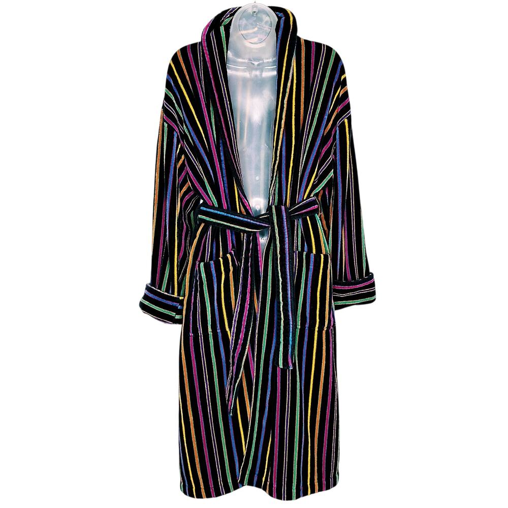 Bown of London 100% Cotton Terry Robe Mozart Striped Rainbow Men M Dressing Gown